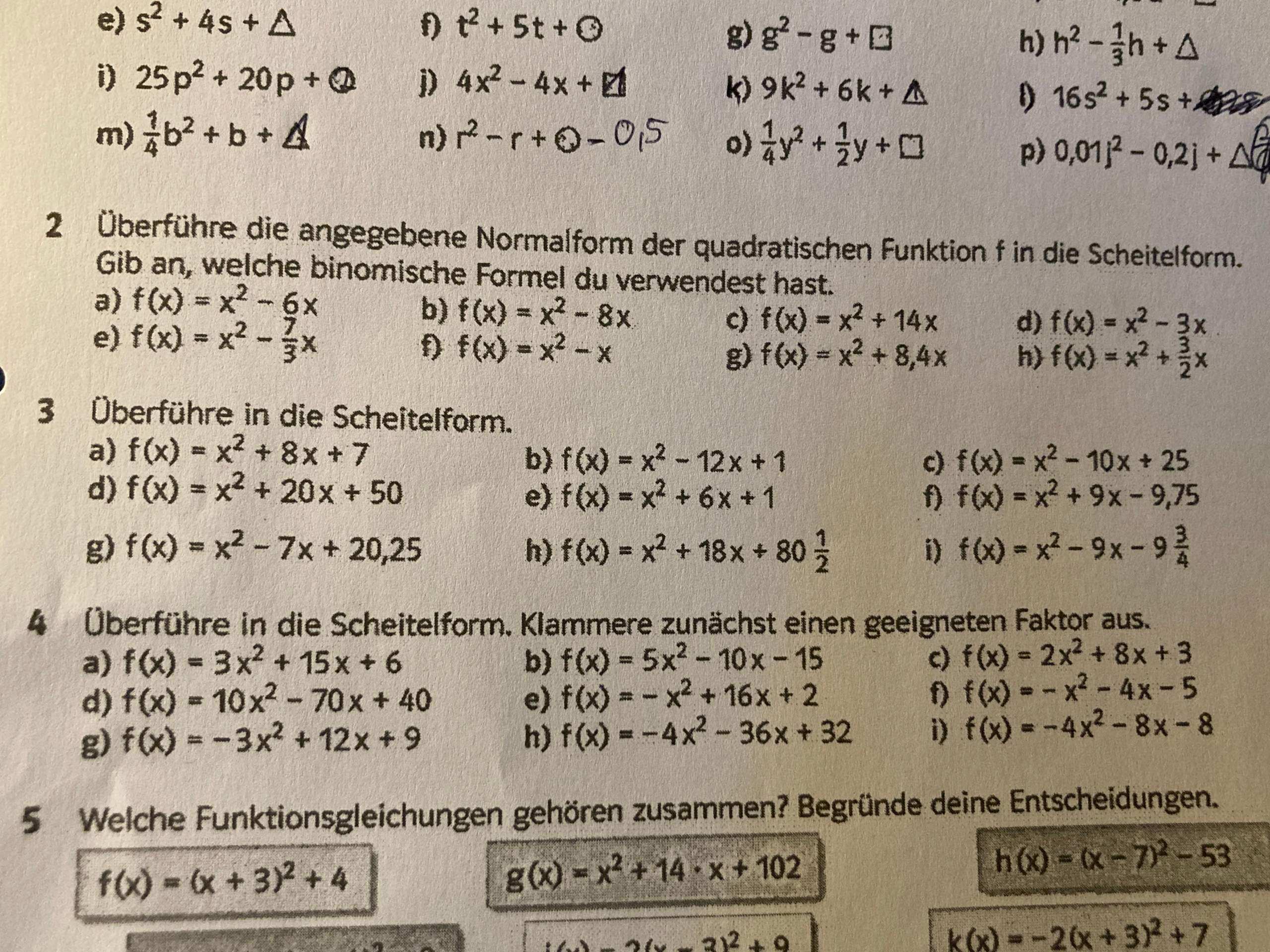Überführe in die Scheitelform? (Mathematik, rechnen, Funktion)