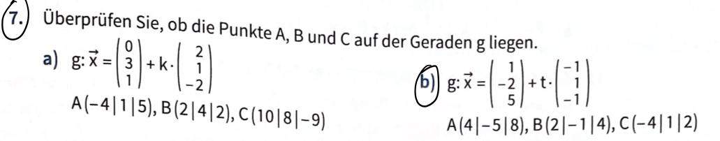 Überprüfen, ob die Punkte A, B und C auf der Geraden g liegen? (rechnen