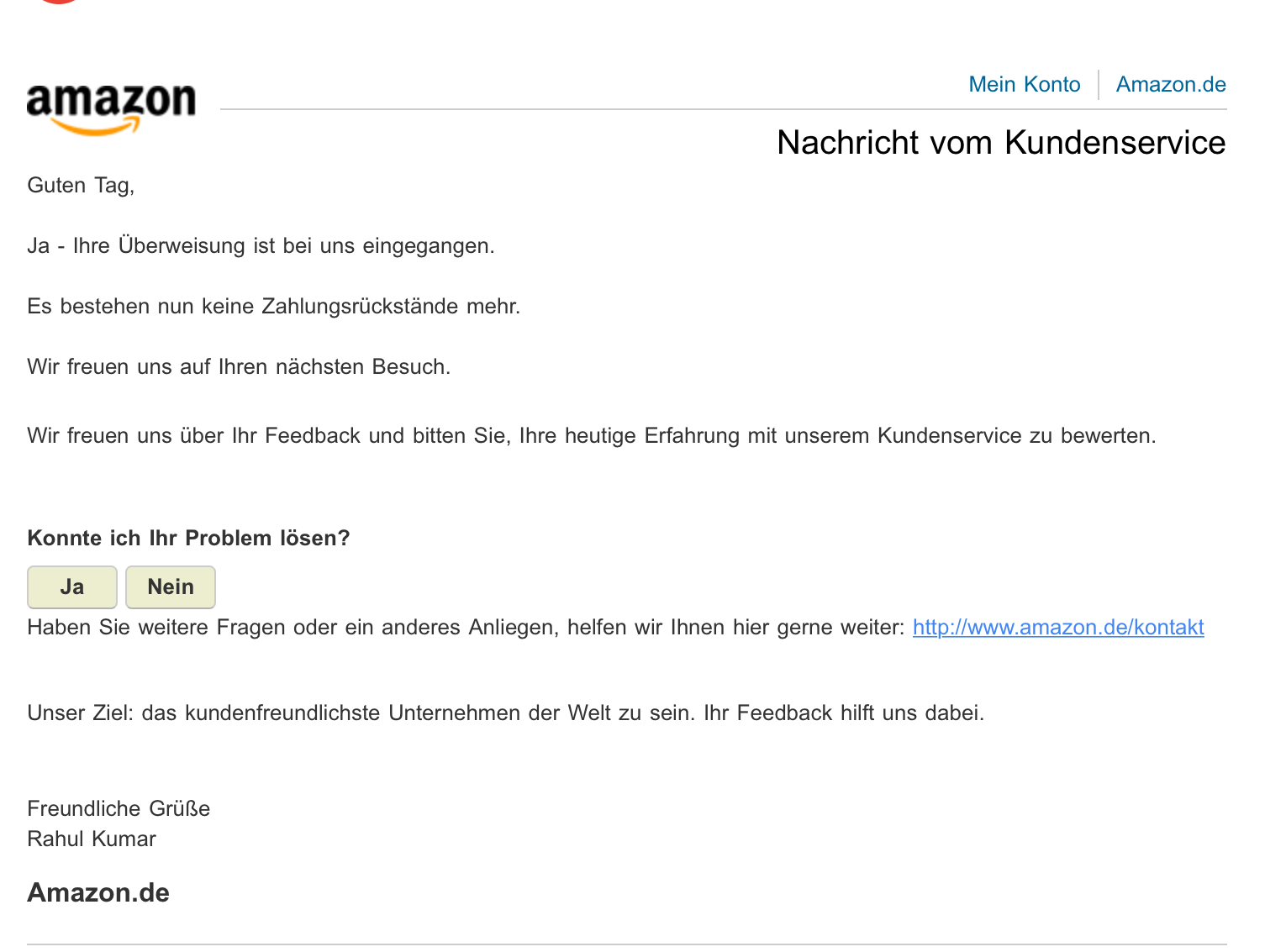 Überweisung an Amazon doch nicht angekommen?