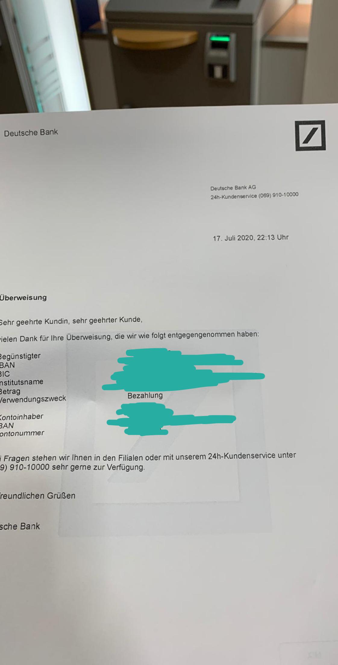 Überweisung von deutsche Bank zur Sparkasse ...