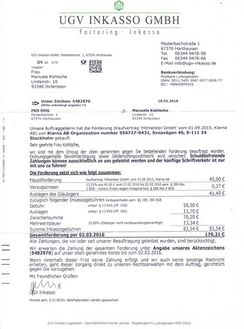 "Mahnung mit Unterton" von UGV - (Inkasso, UGV)