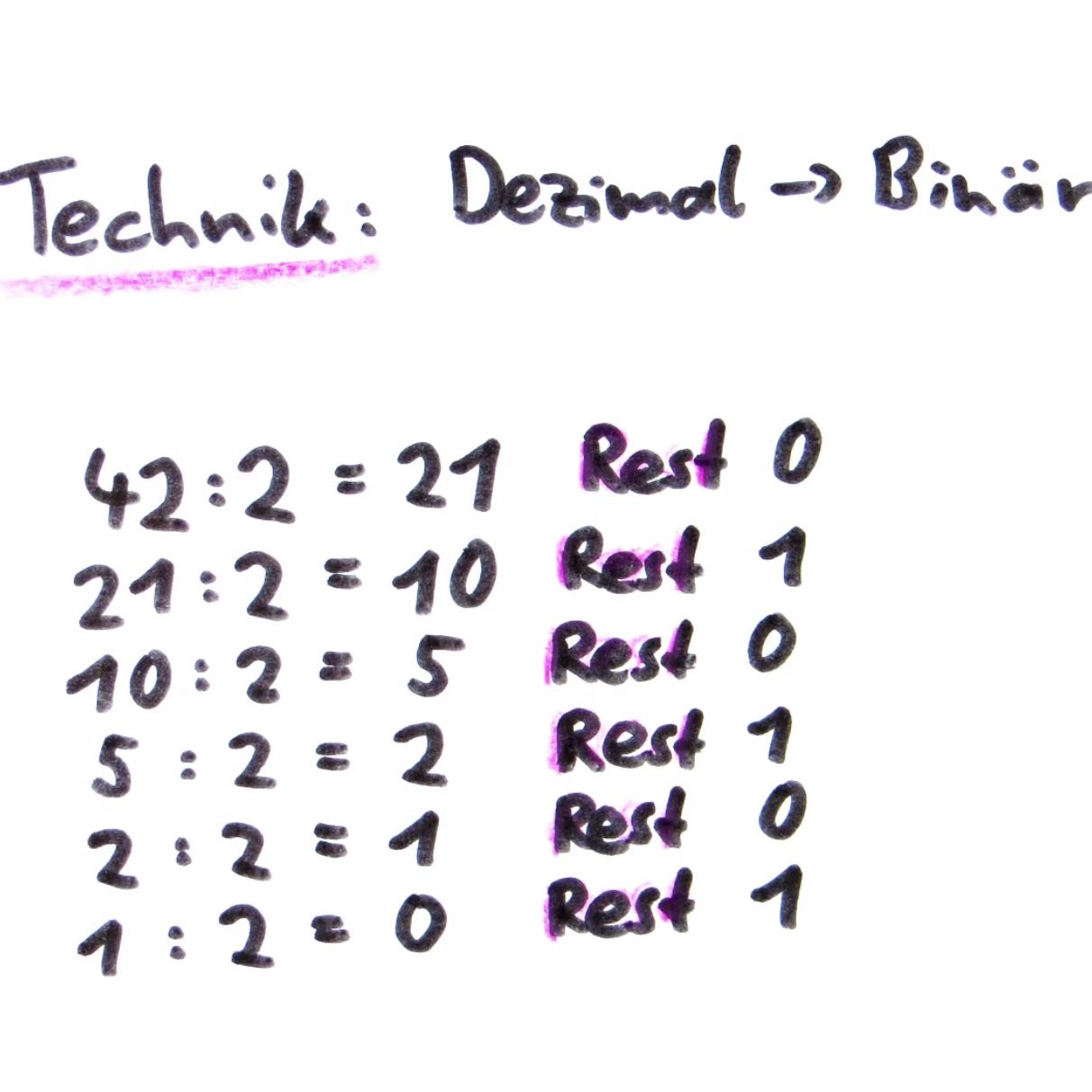 Umrechnung von binär nach dezimal . Kann mir jemand den Schritt auf dem ...
