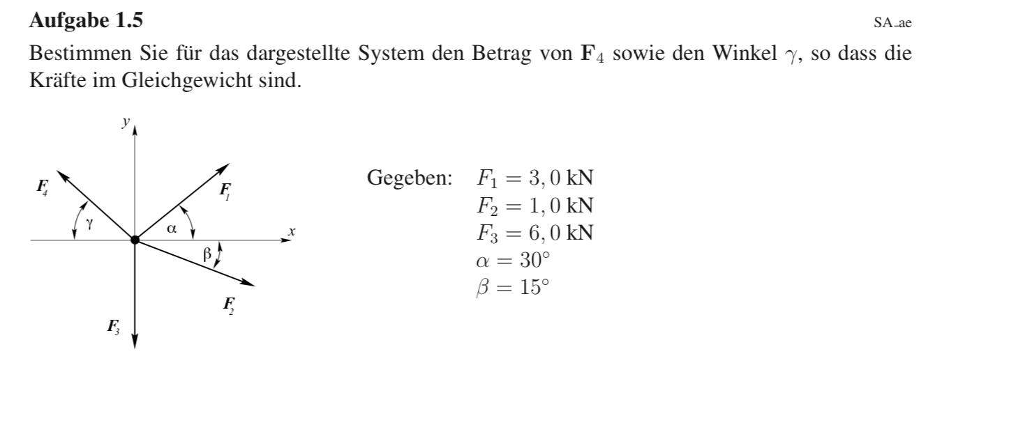 Unbekannte Kraft und Winkel berechnen? (Technik, Statik, Bauingenieur)