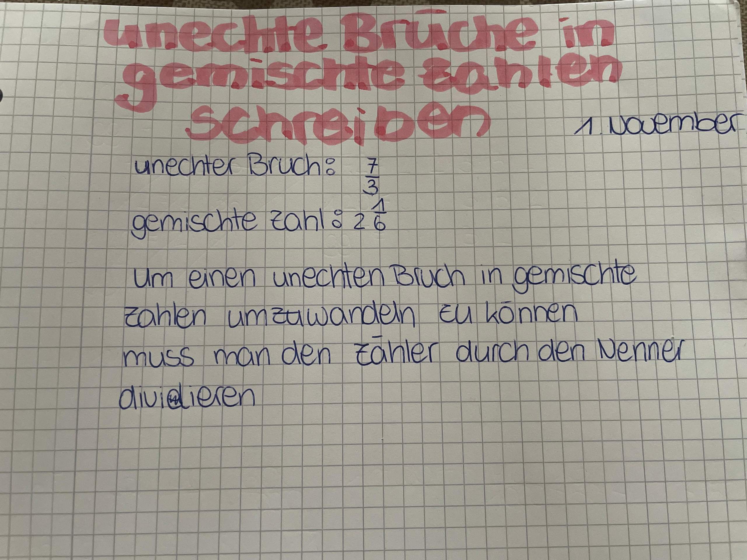 unechte Brüche in gemischte Zahlen schreiben? (Mathematik, Text, Bruch)