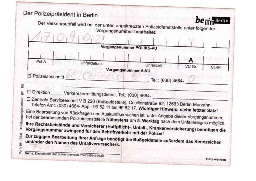 Unfallzettel der Polizei und die Bedeutung?