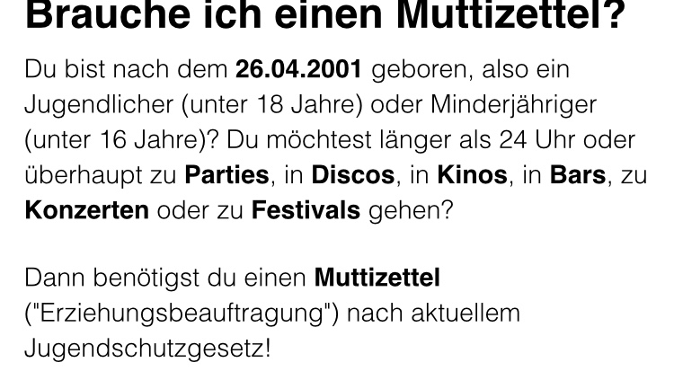 Unter 16 auf ein Fest mit Muttizettel? (Party, Jugendliche, feiern)