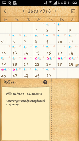 Kalender App  - (Pille, Übelkeit, Unterleibsschmerzen)