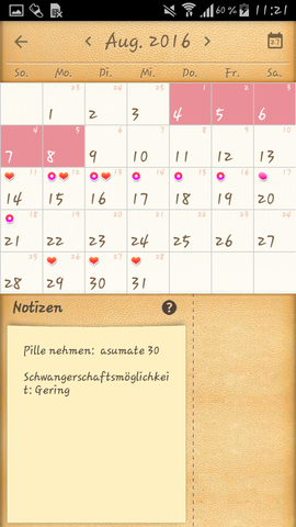 Kalender App  - (Pille, Übelkeit, Unterleibsschmerzen)