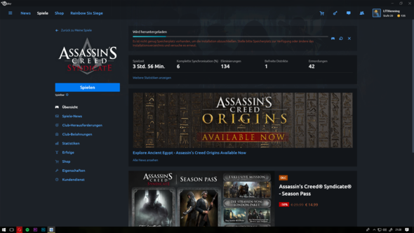 Uplay Download Fehlgeschlagen Angeblich Wegen Zu Wenig Speicherplatz Computer Technik Spiele Und Gaming