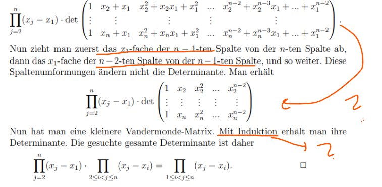 Vandermonde Determinante, Beweis, kann mir einer beim Verständnis