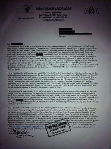 Verdächtiger Brief Erbe Bank Spanien Fälschung