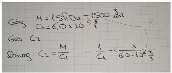 Verdreht sich der Exponent bei C2 = M / C1?