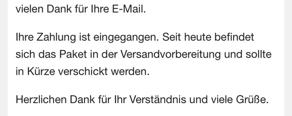 Die e-mail - (Bestellung, Versand ausverkauft)