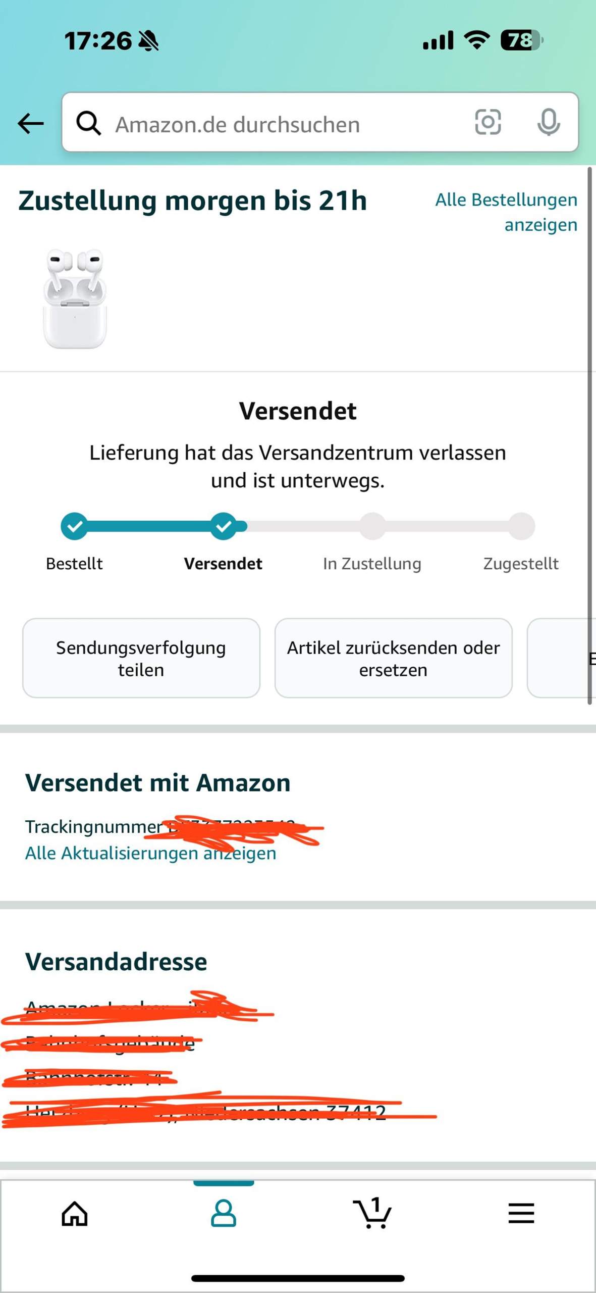 Versandzentrum verlassen Amazon lieferdatum morgen? (Post, Versand
