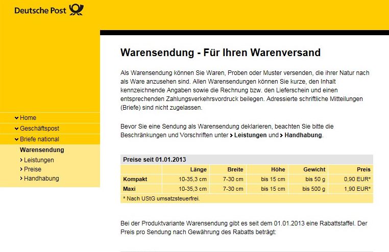 Versendung mit Warensendung kompakt, Wie? (Post, Versand, verschicken)