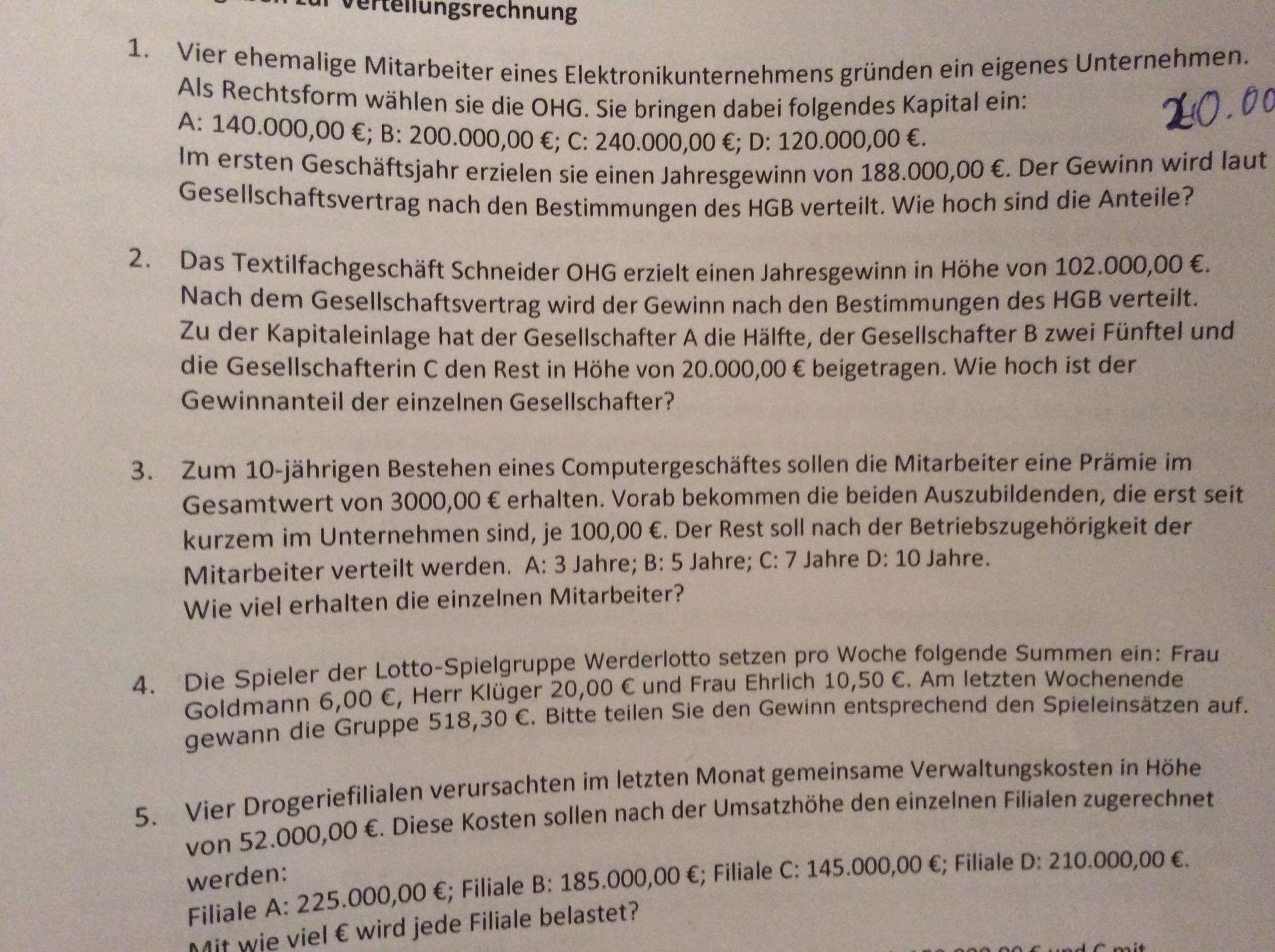 Verteilungsrechnung? (Mathematik)