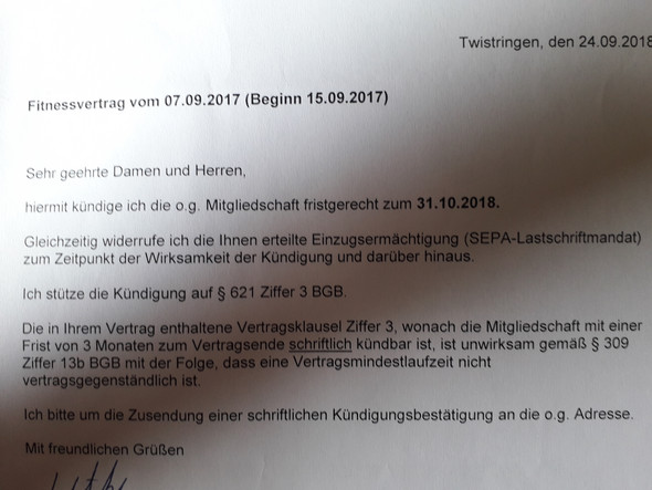 Vertragskundigung Fitnessstudio Rechtens Oder Nicht Recht Vertrag Kundigung