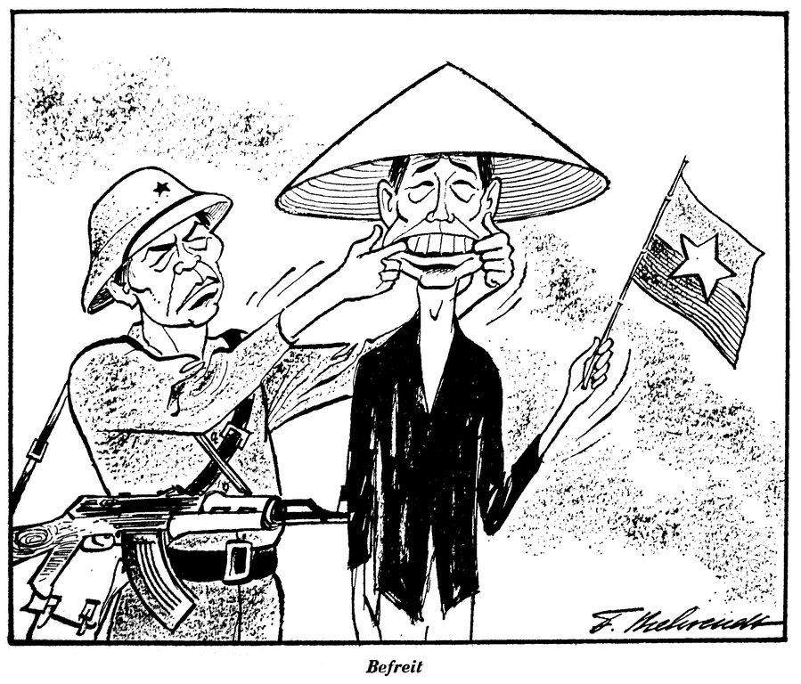 Vietnamkrieg Karikaturanalyse? (Krieg, Karikatur, Kalter Krieg)