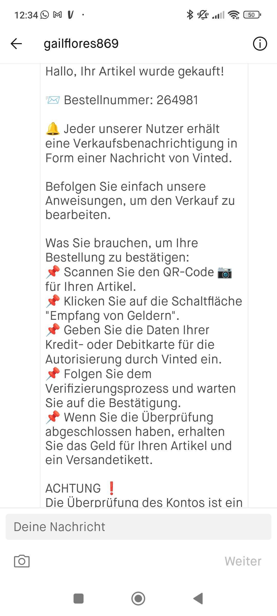 Vinted Verkauf bestätigen per QR Code? (Betrug)