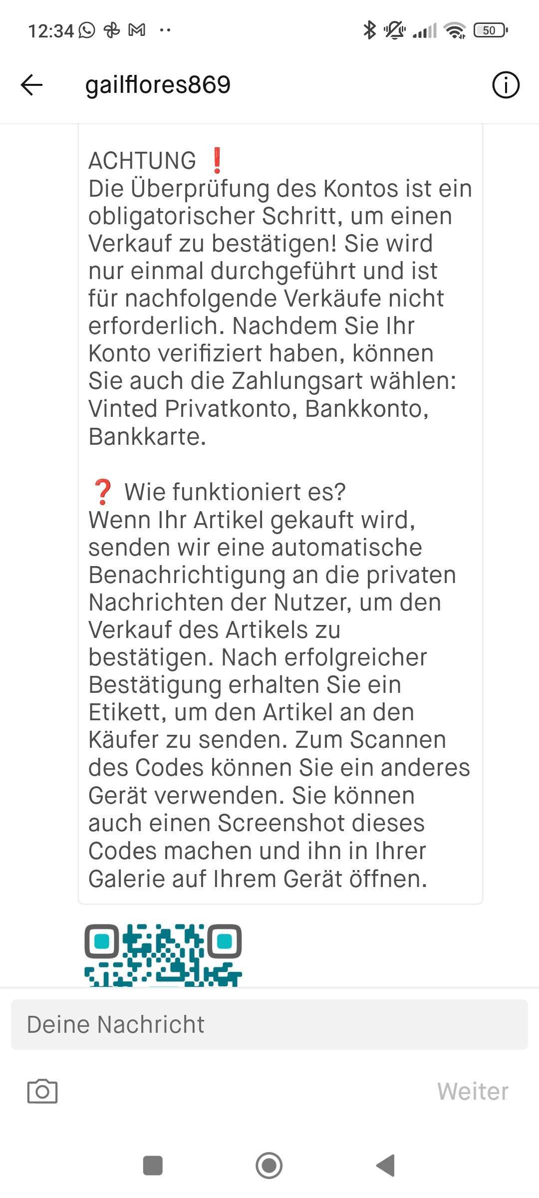 Vinted Verkauf bestätigen per QR Code? (Betrug)