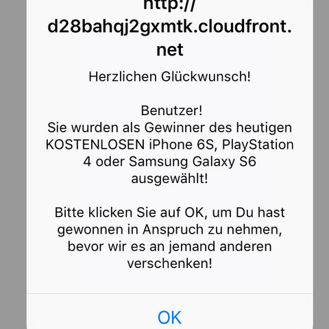 Herzlichen glückwunsch sie haben gewonnen virus iphone