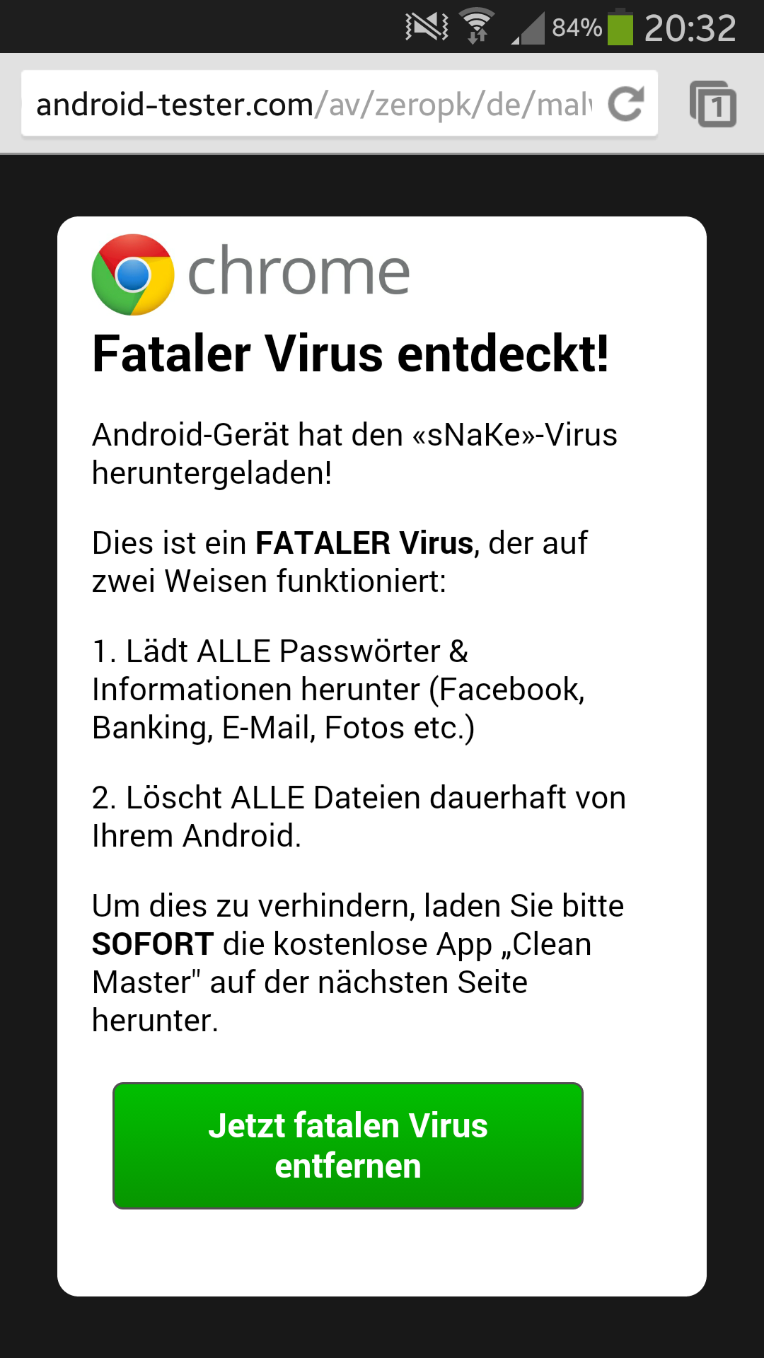 Google Virus Warnung Handy