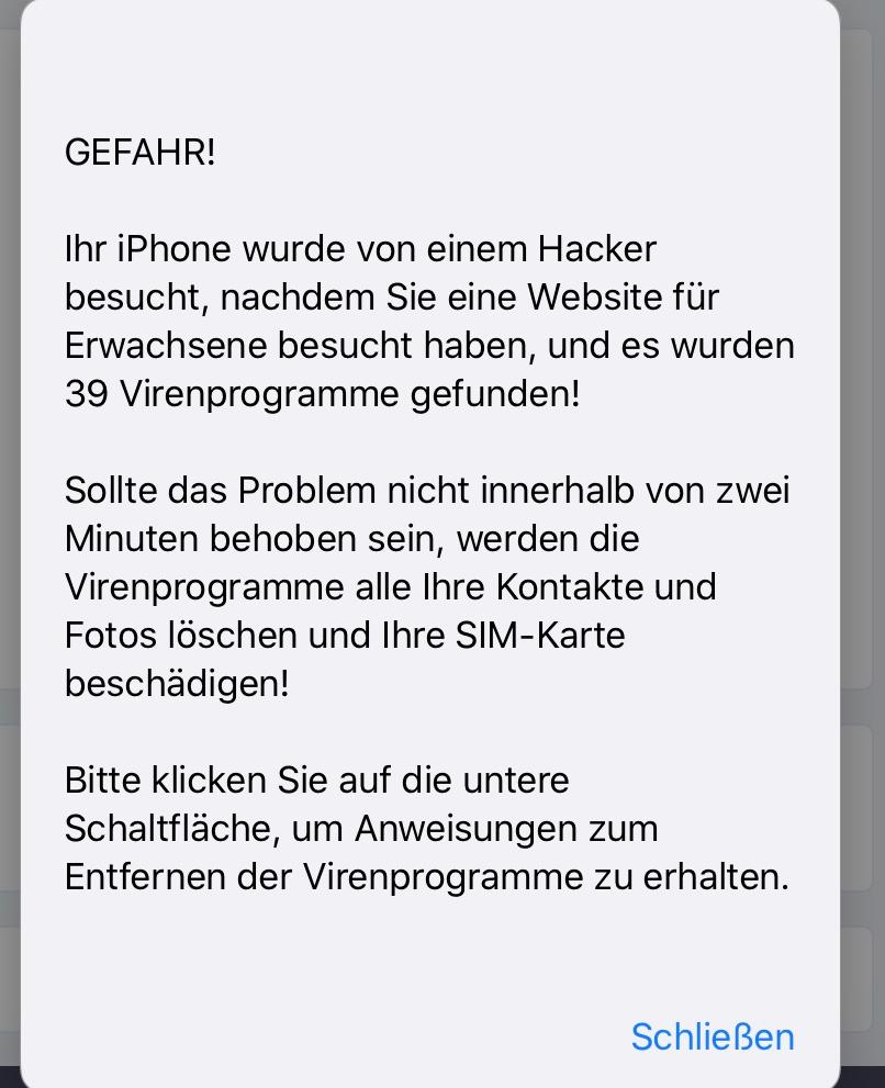 Virus Meldung auf IPhone echt? (Computer, Handy, Smartphone)