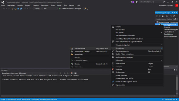 Rechtsklick auf mein Projekt - (Informatik, Visual Studio, QuellCode)