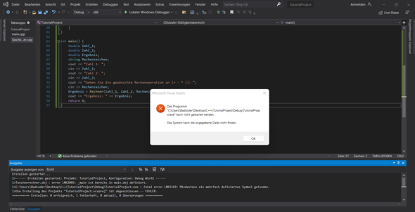 Visual Studio C++ wird nicht ausgeführt Fehler beim Buildvorgang?