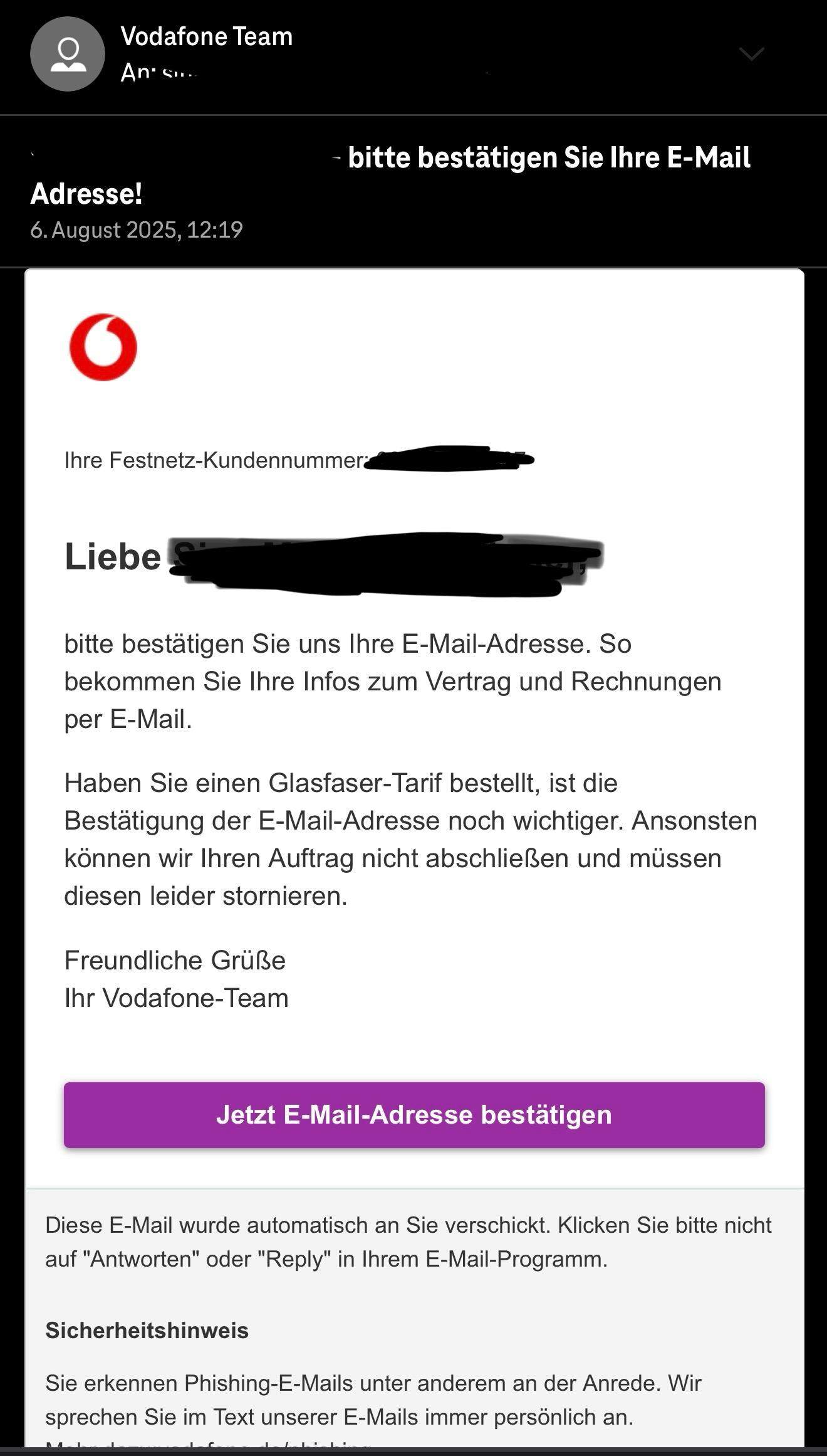 e mail adresse von vodafone kundenservice