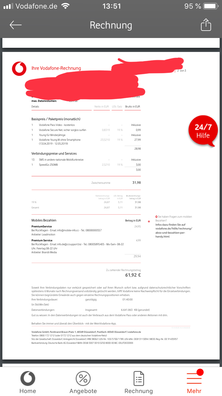 Vodafone Rechnung viel zu teuer (Abofalle)? (Handy, Recht ...