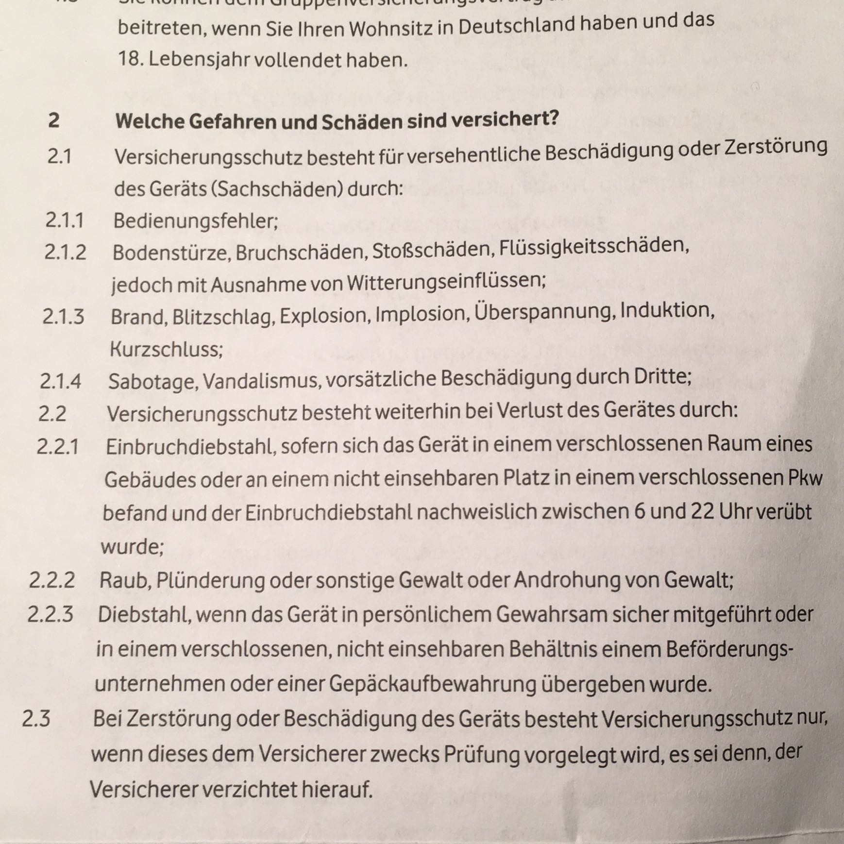 Vodafone Versicherung Displaybruch