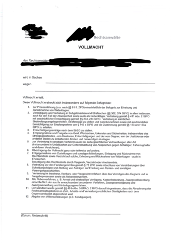 Vollmacht An Rechtsanwalte Was Bedeuten Die Punkte Recht Anwalt Jura
