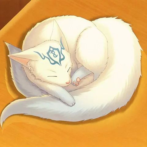 weißer zweischwänziger Fuchs mit blauen Symbol auf der Stirn - (Anime, Bilder, Videospiele)