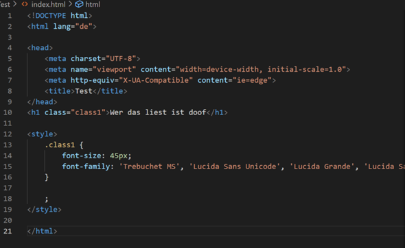 VS Code CSS funktioniert nur wenn es im HTML Code ist?