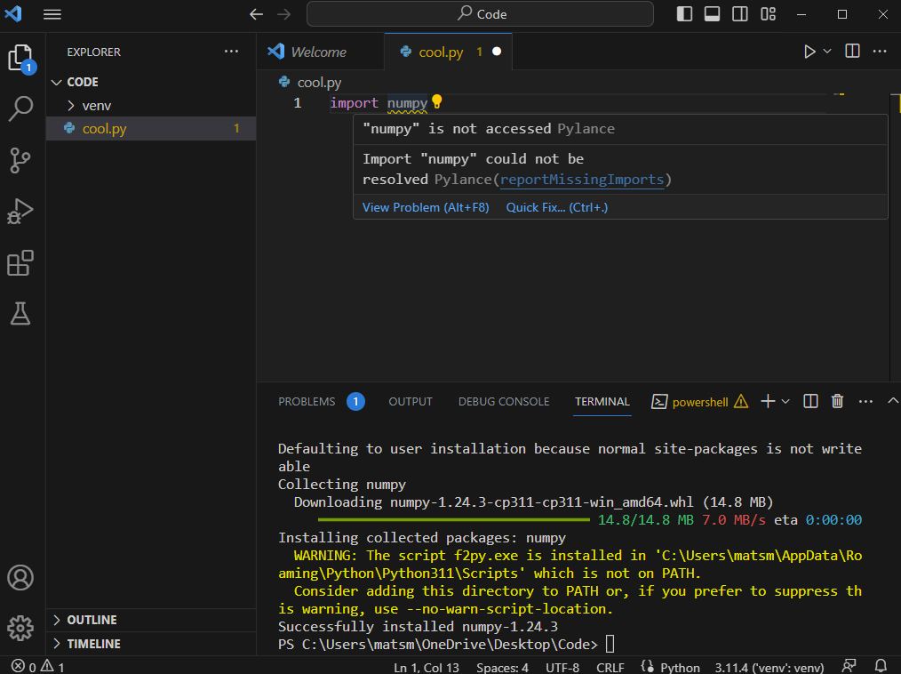 VS Code Python Modul wird nicht gefunden, trotz pip install success ...
