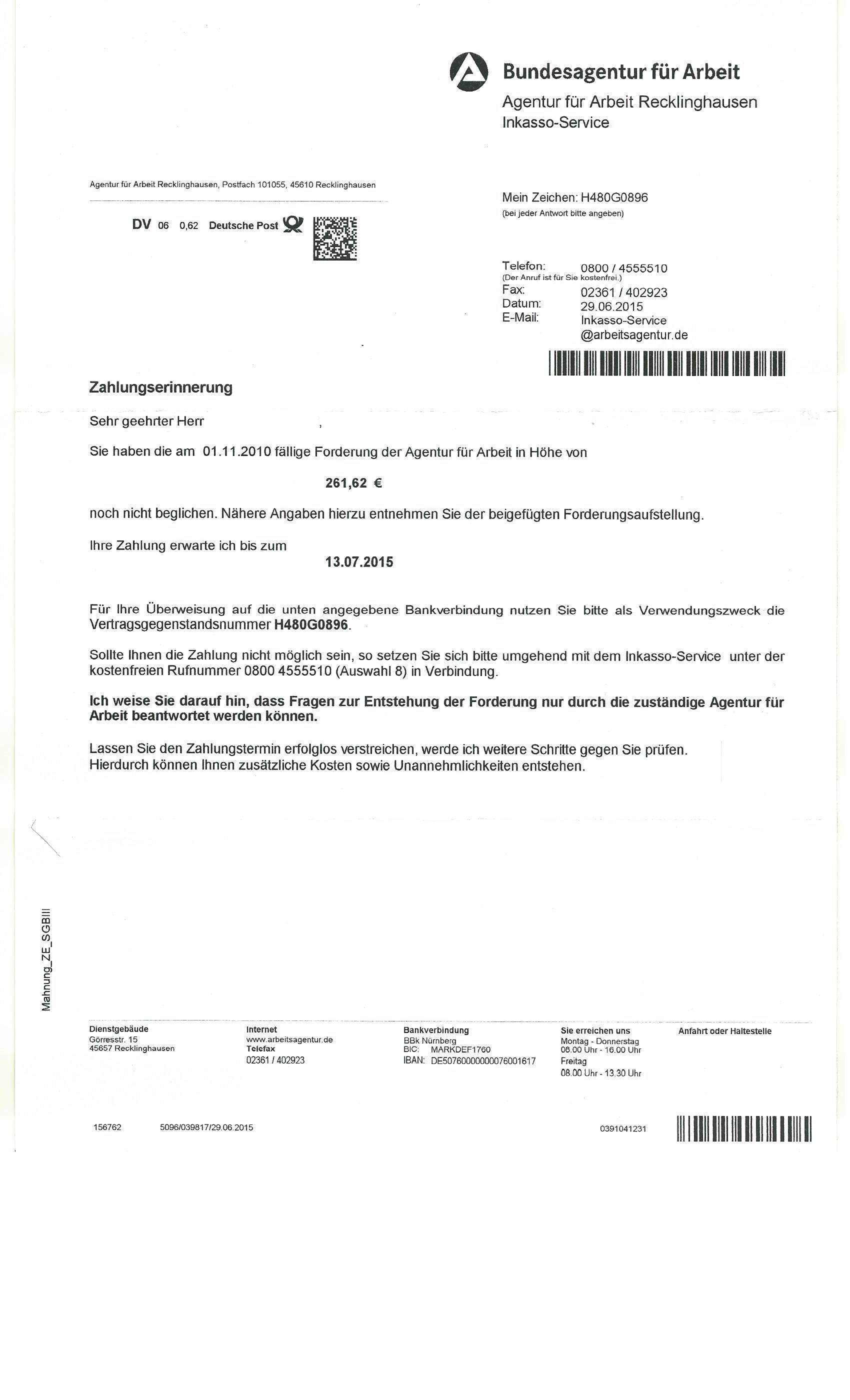 Wahrheitsgehalt Des Schreibens Der Arbeitsagentur Inkasso Arbeitsamt Schlechte Bewerbung Schreiben Arbeitsamt