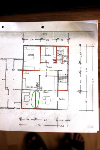 Der Grundriss mit grün markiertem Bereich - (Wohnung, Architektur, Handwerker)