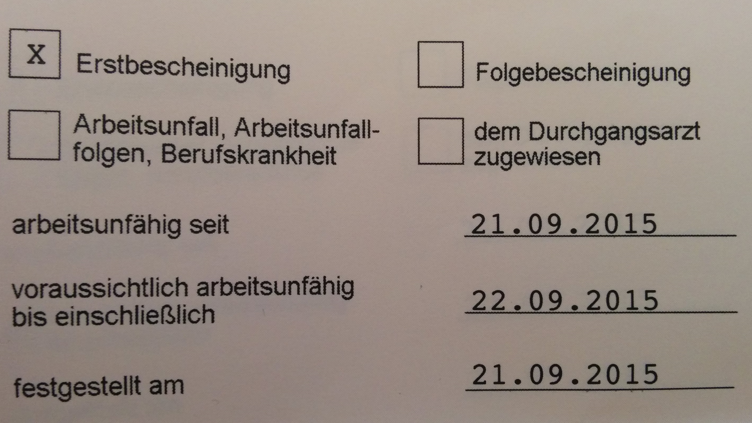 wann müsste ich nach meiner arbeitsunfähigkeitsbescheinigung wieder zur arbeit? (Arzt, krank)