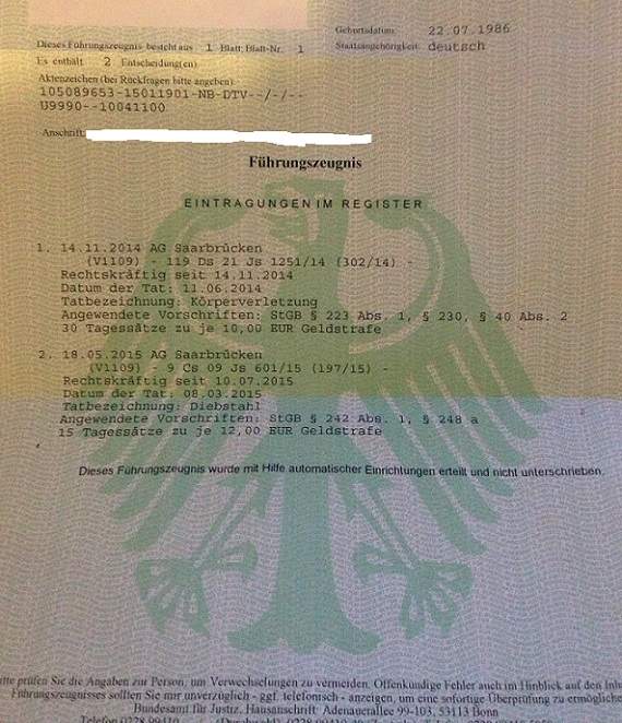 Wann werden die Einträge in meinem polizeilichen Führungszeugnis
