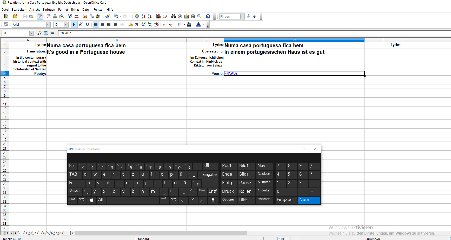 Warum Bildet Open Calc nicht den Wert aus der Adressierten Zelle ab ...