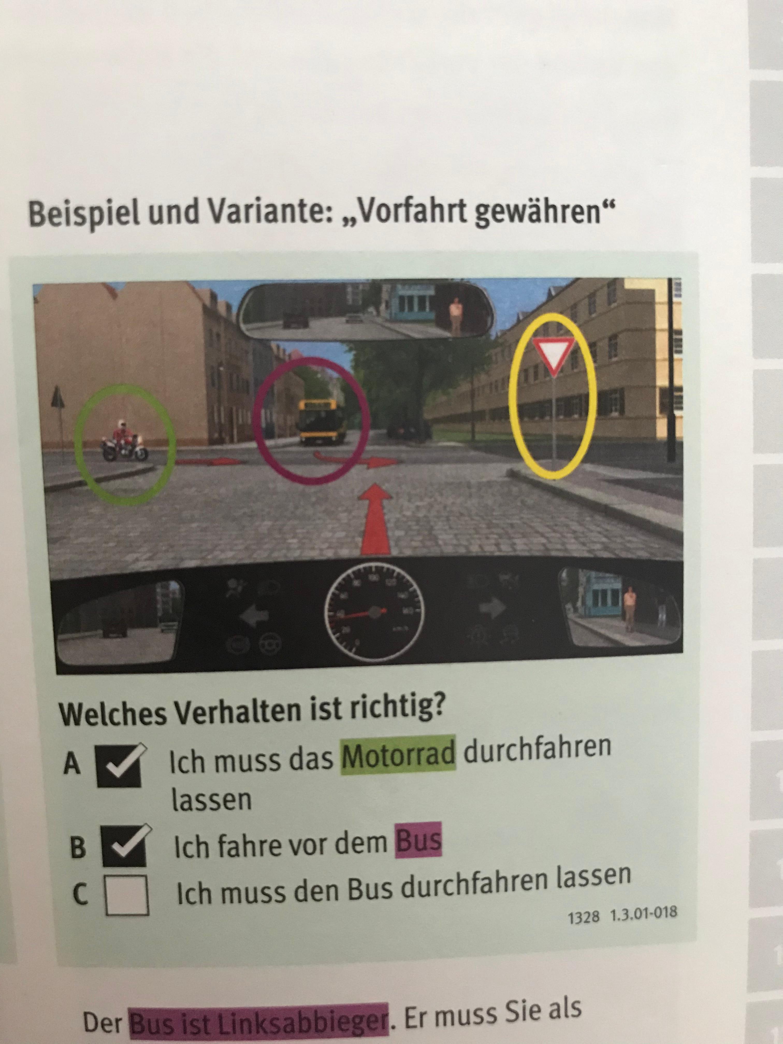 welches verhalten ist richtig bus motorrad vorfahrtsstrasse