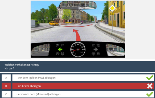 welches verhalten ist richtig bus motorrad vorfahrtsstrasse