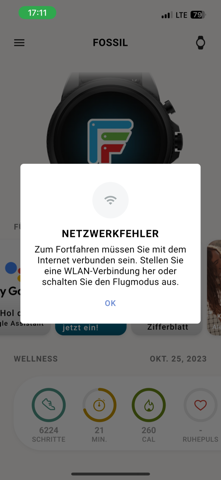 Warum funktioniert die Fossil App nicht Internet WLAN Google