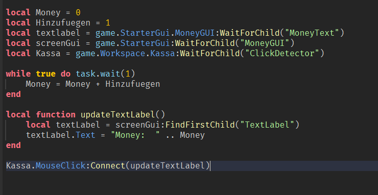 Warum funktioniert dieses Roblox studio script nicht? (lua, Tycoon)
