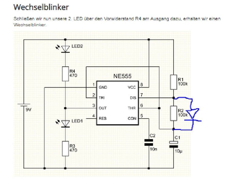 Kippstufe astabile ne555 wechselblinker Warum geht meine Astabile Kippstufe nicht? (Computer, Technik, Technologie)