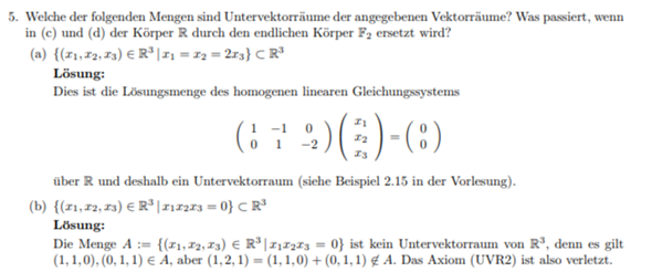 warum ist a) ein Untervektorraum aber b) nicht?
