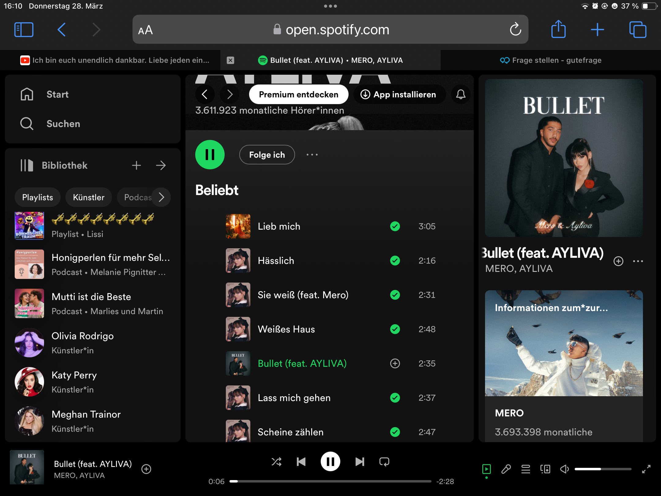 Warum ist bei dem Lied Mero als Künstler angezeigt, das Lied ist aber auf Aylivas Profil
