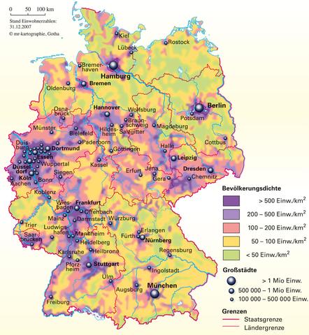 Bevölkerungsdichte Deutschland - (Schule, Deutschland, Geografie)