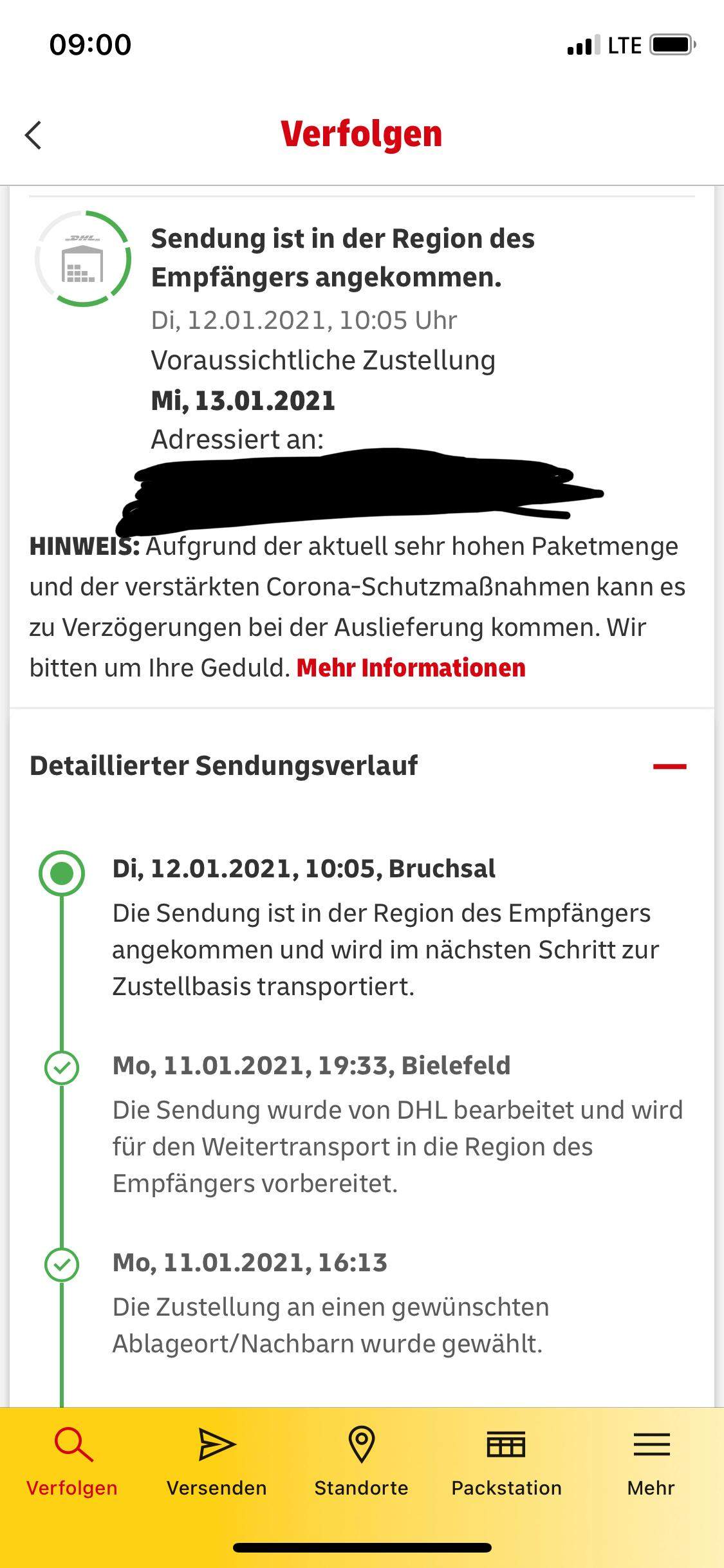 Warum ist eine meiner zwei DHL Sendungen schon in Zustellung und die andere nicht obwohl diese